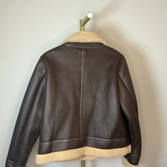 Sonoma Faux Shearling Aviator Jacket Brown Cream Sherpa L - Picture 3 of 7